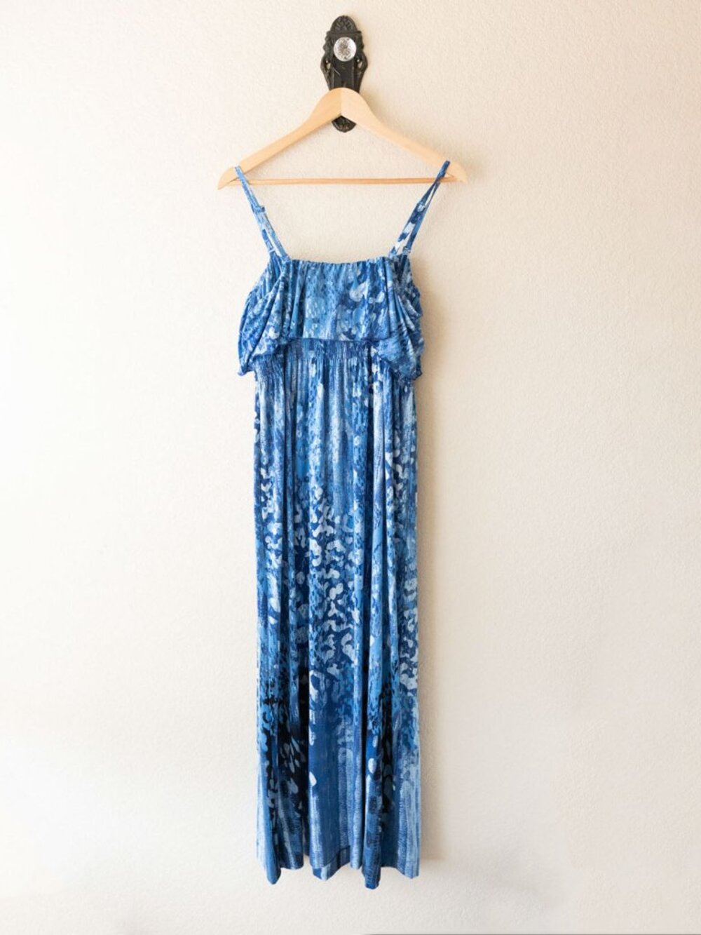 Soma Flounce Bandeau Maxi Dress Womens XL Waterfall Blue Abstract Strapless - Picture 9 of 13